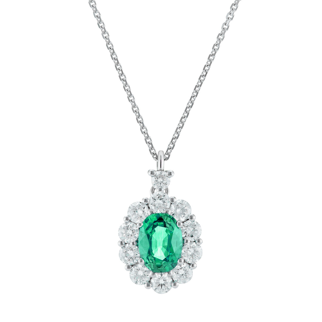 Golay ovale ketting van smaragd 7x5 en diamanten omtrek PCL045DISM1-26111110424