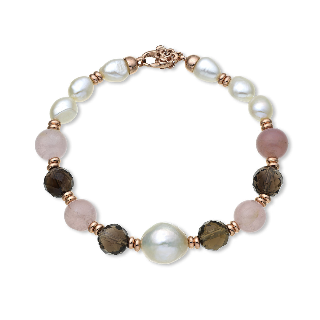 Mikiko br ag925 fw bar 6/7 nucl. 11/12 rosa Opal und Rauchquarz 8 mm MB7452A3SMOKE QUARTZ