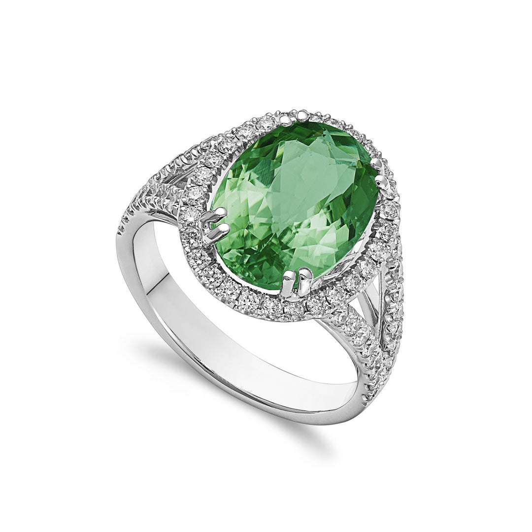 Golay ovaler grüner Turmalinring 10x14 und Diamanten ACLC068DTOG10-22216110004