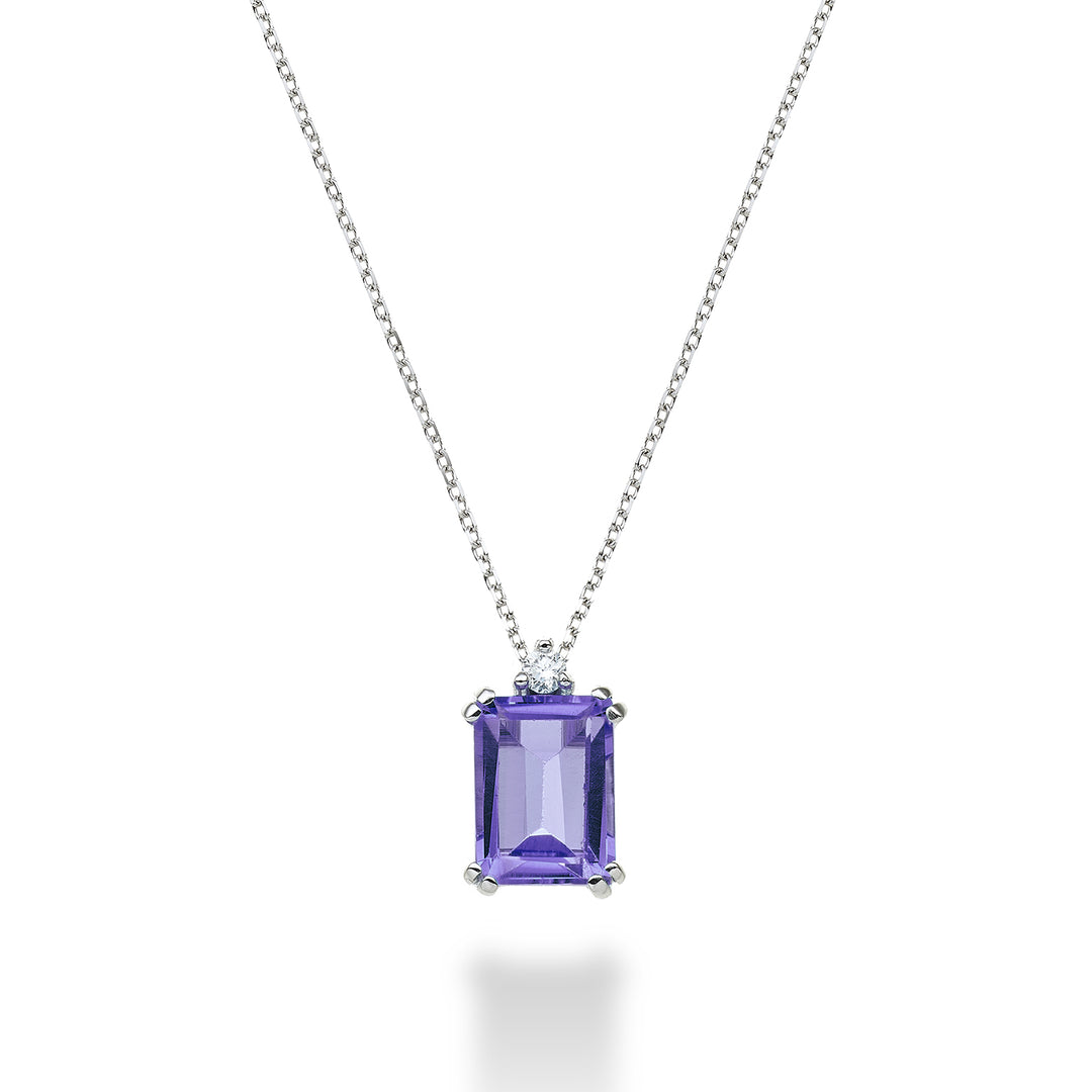 Mikiko cl 18k achthoekige amethist 8x6 ct.1,30 diam. ct.0,03 MPCL090DIAMET3O4