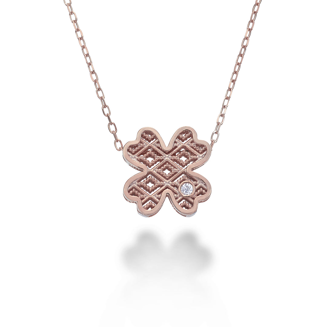 Nihama cl 18k roségoud klaverblad diam. ct.0,01 NDQUADRO3