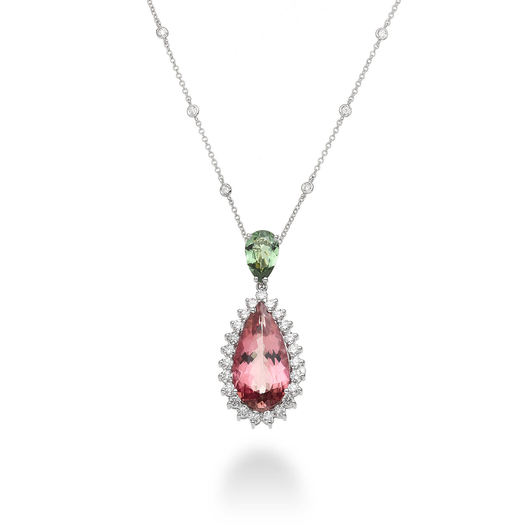 Golay roze en groene toermalijn ketting met traan en diam GPU04DITO-23207110005