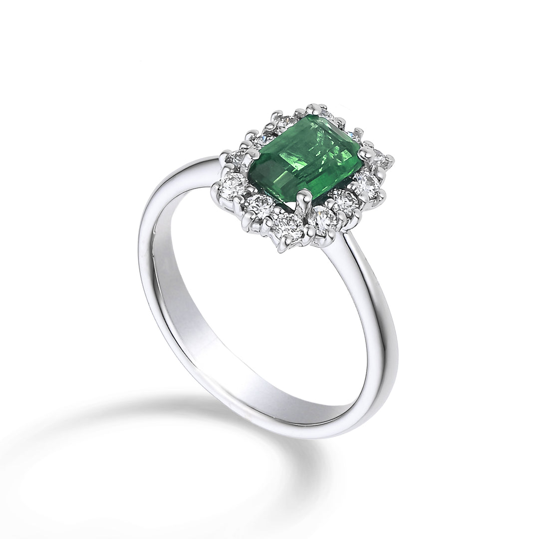 Golay emerald ring 7x5 octagonal and 12 stone contour ACL058DISM2-23130110052