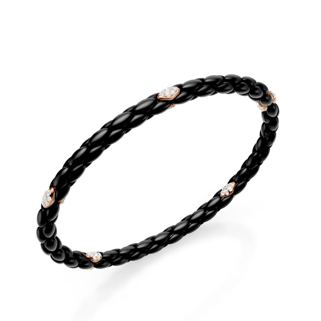 Golay zwarte titanium armband, met 5 18kt roségouden pavet-inzetstukken, visgraatschakel, 17 cm GBR032E5O3DINE-170