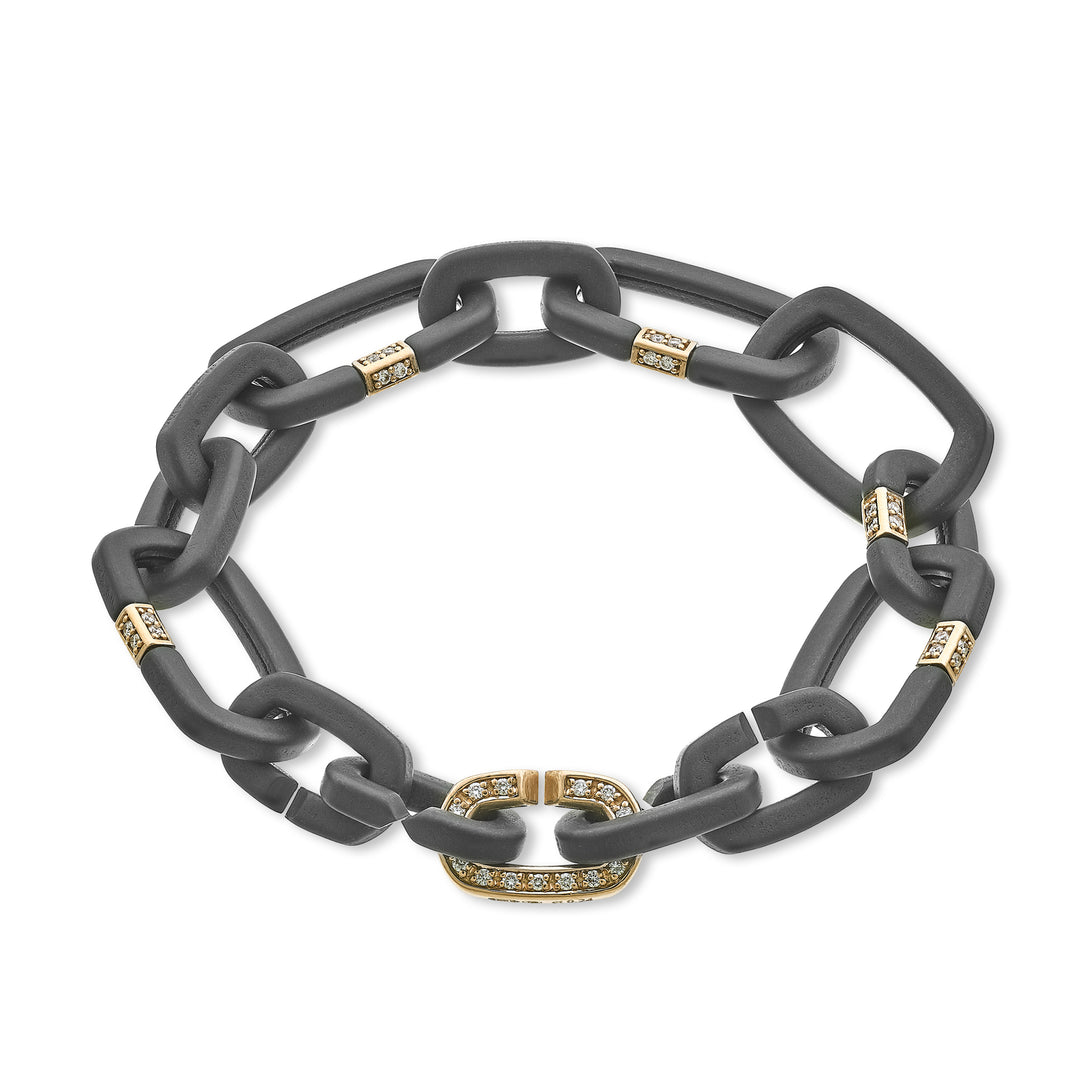 Golay black titanium chain bracelet, with five cubes and one ring set with diamonds, in 18k rose gold, 18cm GBR055O3DINE-180