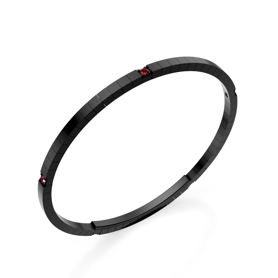 X-Diamond zwarte titanium tennisarmband, vijf robijnrode vlekken en vlindersluiting, 18,5 cm, derde maat LXDBRT013S5RUNE-185
