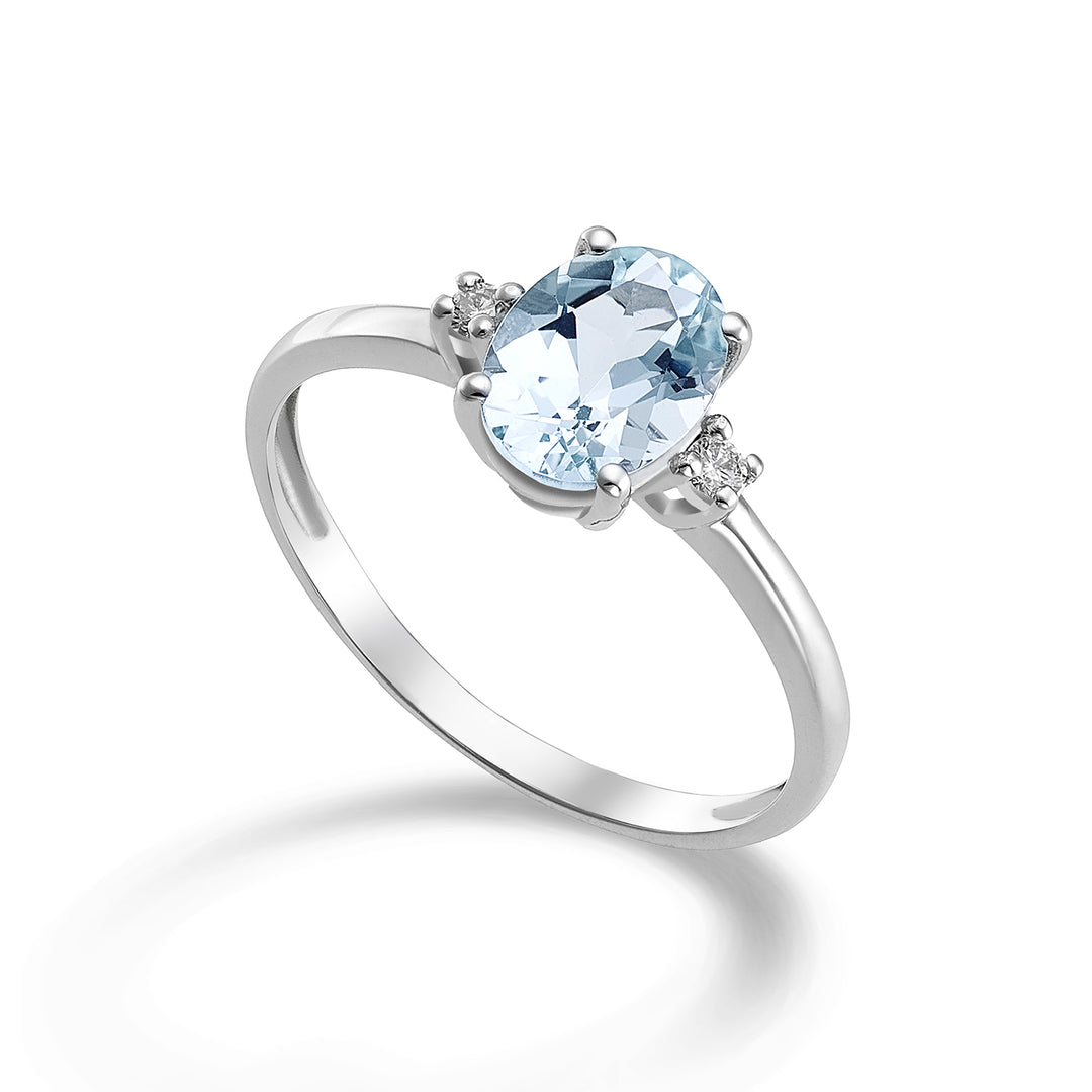 Nihama een 9k ovale aquamarijn 7x5 ct.0,50 diam. 0,03 ct NA5073R4AM