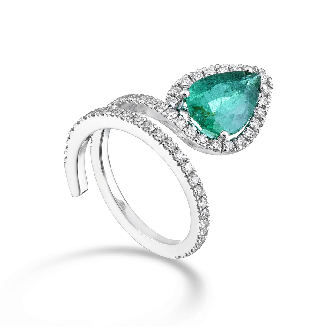 Golay diamond ring two rows emerald drops 12x8 AMF835DSM128-26061110199