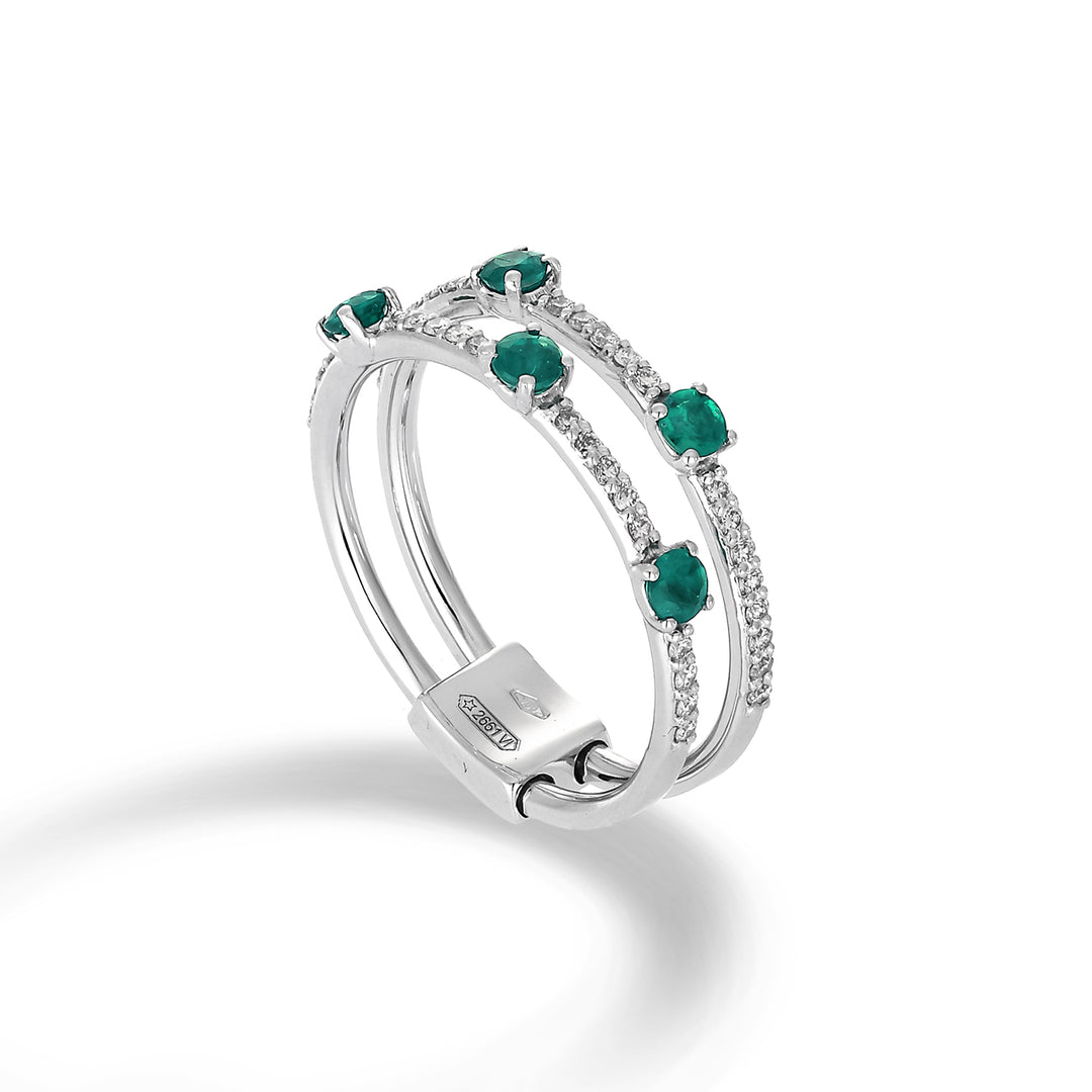Golay multi-row ring two rows diamonds and emeralds ATM003DISM-22073110012