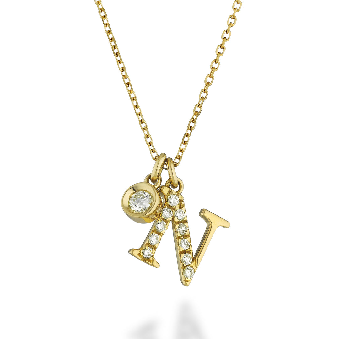 Golay cl 9k letter n geelgoud diam. ct.0,08 GPLNDR1