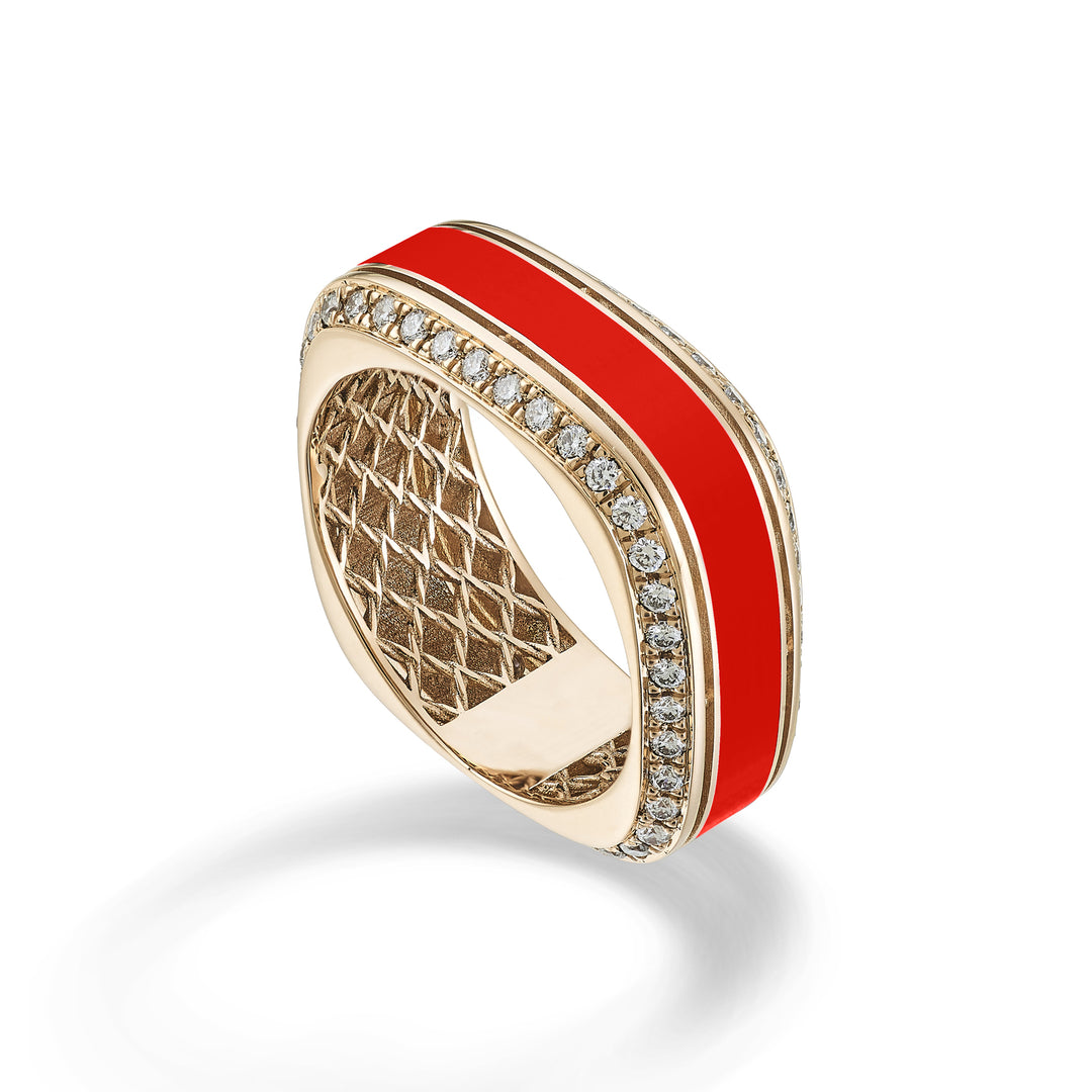 Golay light cube ring 8mm coral enamel and diam ACUBET002DICOR2-24010110091