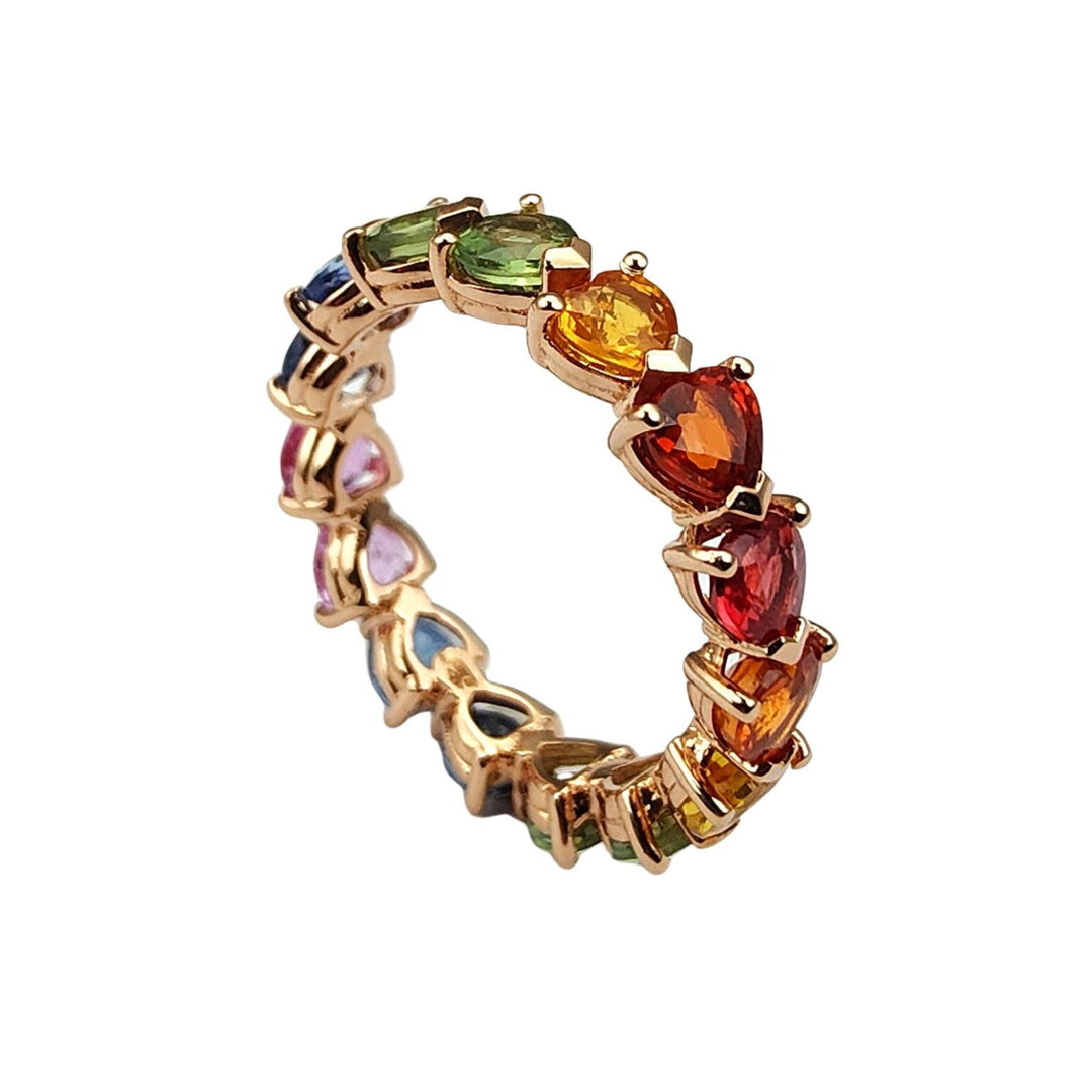 Golay gyro-finger ring with multicolor sapphire hearts AETL449MC4