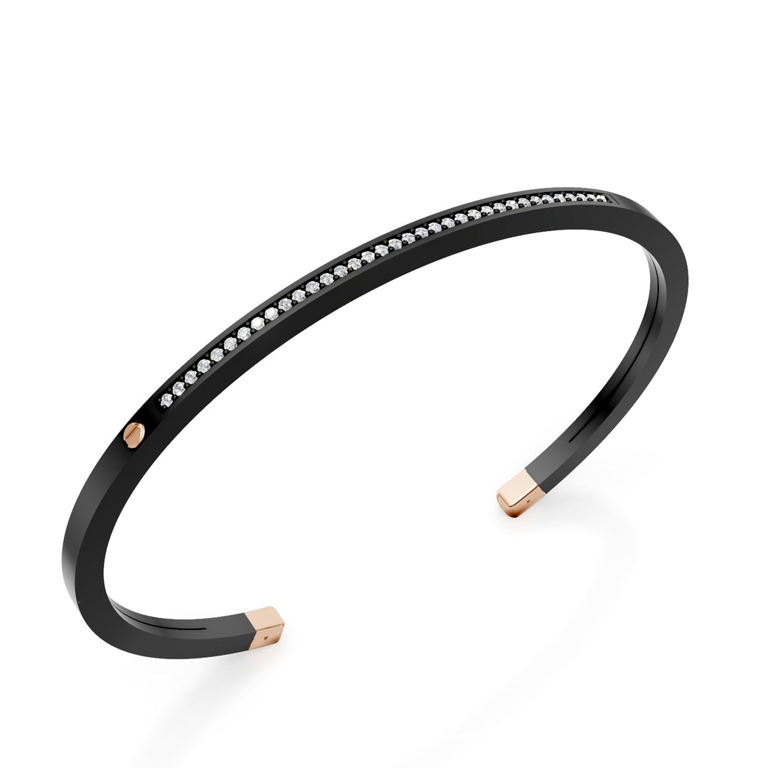 World Diamond Group black titanium slave bracelet, with a row of diamonds and 18kt rose gold inserts, medium size GBR036O3DINE_M