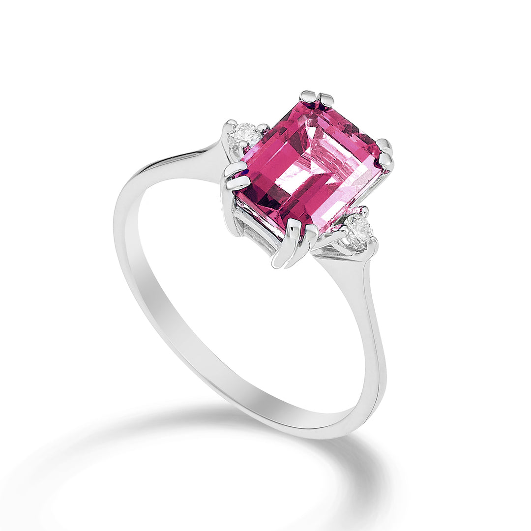 Mikiko een 18k achthoekige roze topaas 8x6 ct.1,90 diam. ct.0,06 MACL090DITPPK3O4