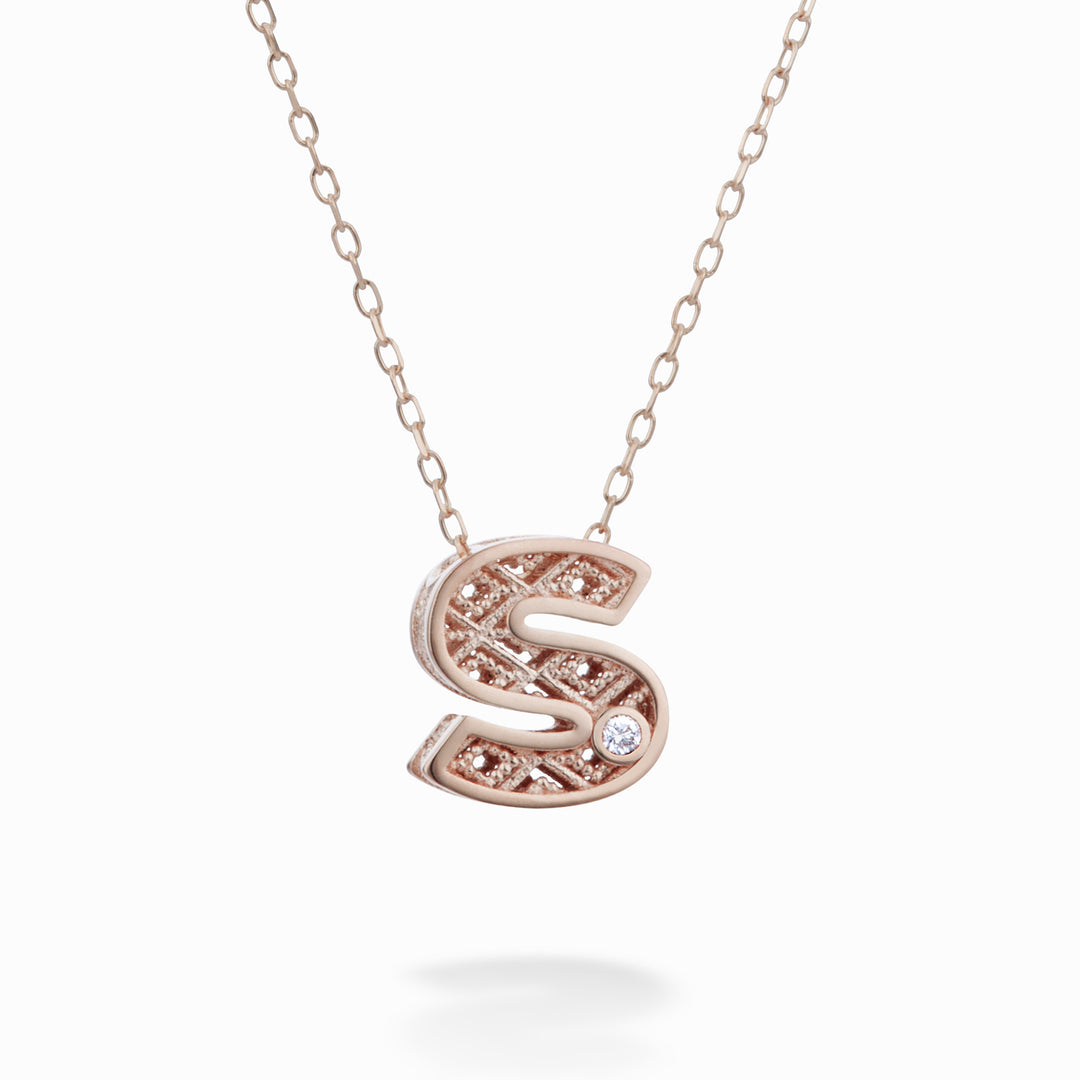 Nihama cl 18k letter s roségoud diam. ct.0,01 NDLETSO3