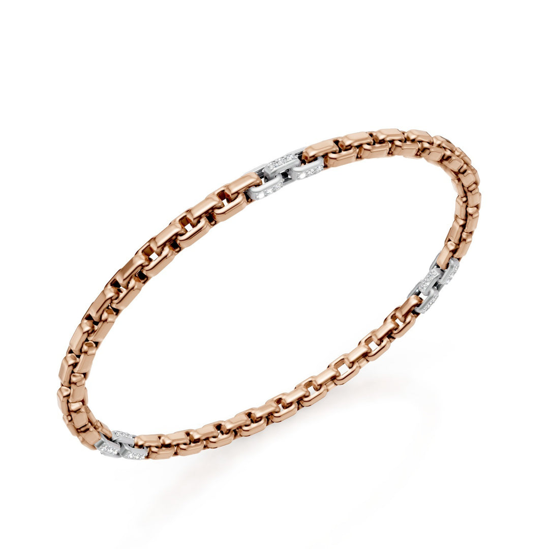 Golay 9kt roségouden armband, met 9 platina geplaveide inzetstukken, vierkante schakel, 17,5 cm GBR033E9R3PTDI-175