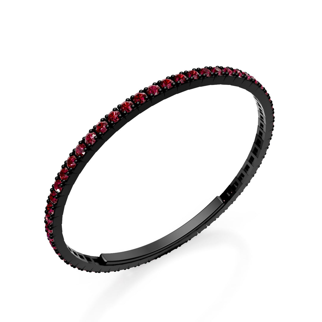 X-Diamond black titanium tennis bracelet set entirely with rubies, with butterfly clasp, 18cm, second size LXDBRT012RUNE-180
