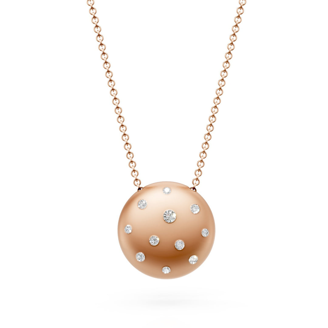 Golay 18k gold full circle pendant necklace with scattered diamonds, satin pink GD011O3DI