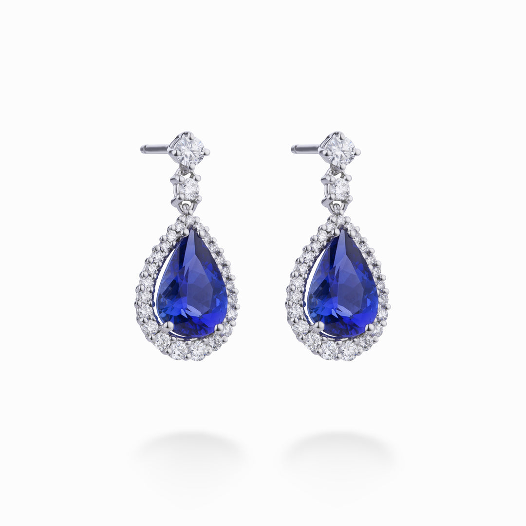 Golay 13x9 druppel tanzaniet oorbellen en diamanten OCLC073DITZ2-22046110009