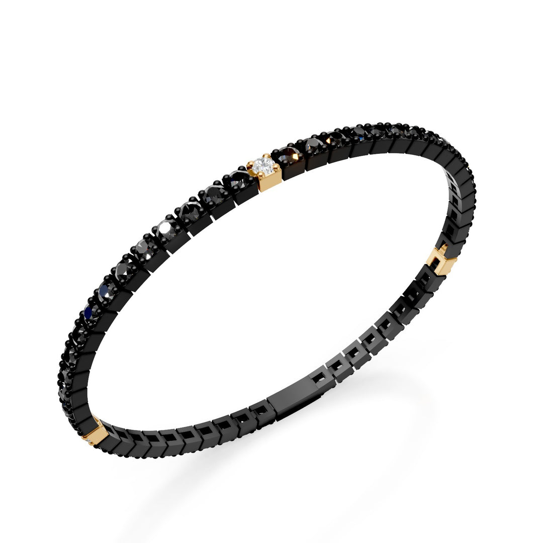 World Diamond Group tennis bracelet in black titanium, with black diamonds and three 18kt yellow gold inserts with white diamonds, 17.5cm, second size GBRT002E3O1DINE-175
