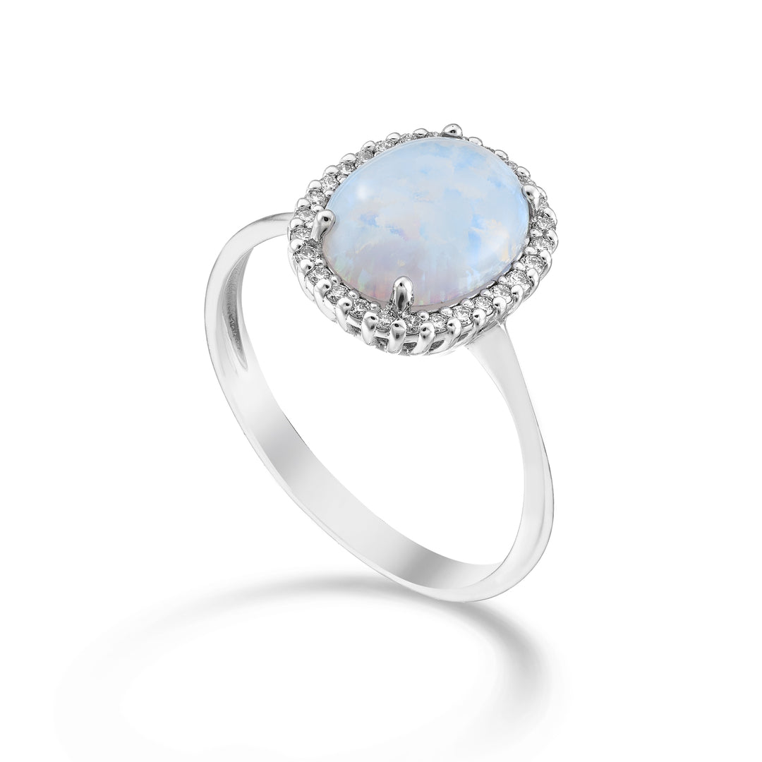 Nihama, ein 9-Karat-Opal-Cabochon, oval, 10 x 8, mit Diamantumriss NA5209R4OP