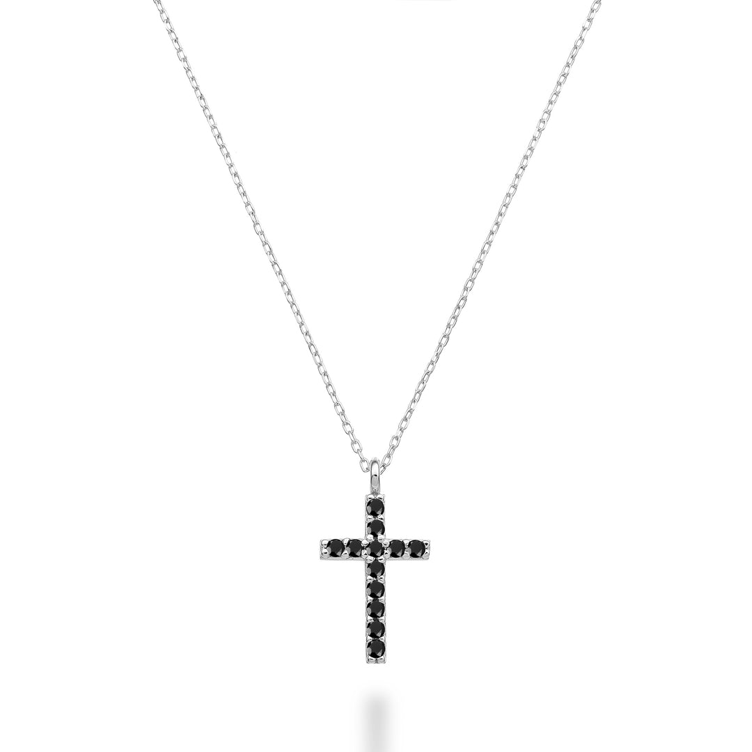 Mikiko cl 18k kruis maat 3 witgoud met zwarte spinel 0,13 ct MDCRO3O4SBK