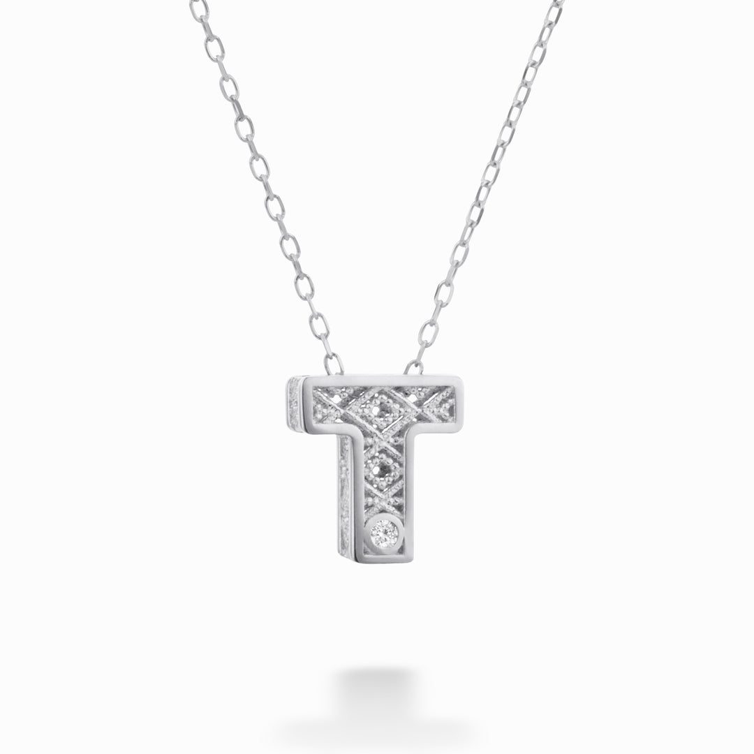 Mikiko cl 18k letter t witgoud diam. ct.0,01 MDLETTO4