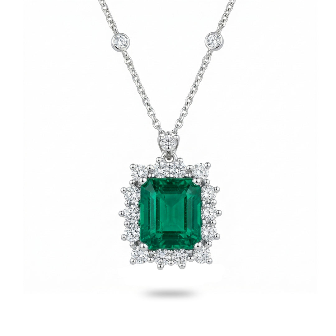 Golay smaragd collier 7x7 achthoekige diamanten PCL079DSM77-26071110365