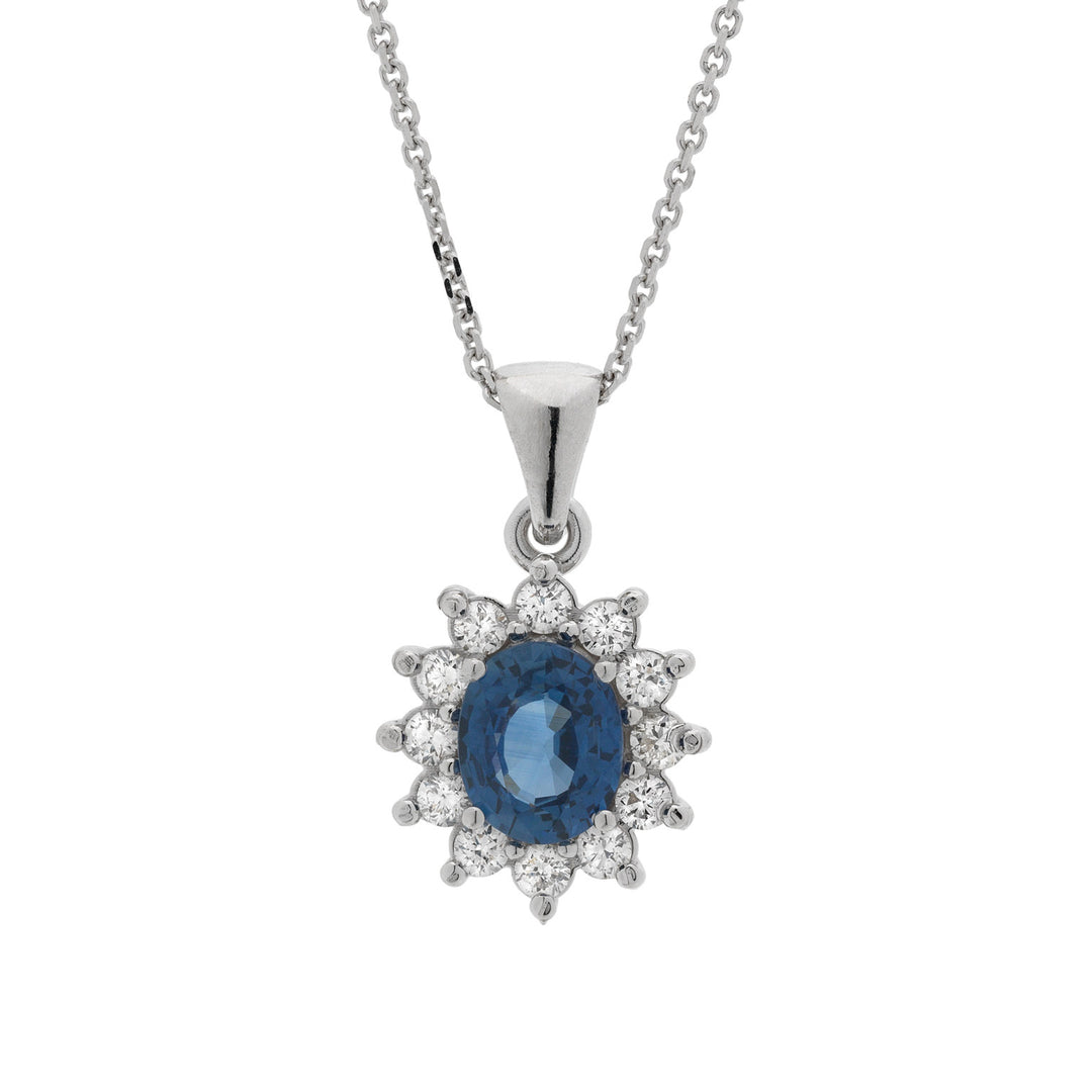 Golay-Halskette mit 7x5 ovalem Saphiranhänger und Diamanten PCL018WDIZB-17240110043