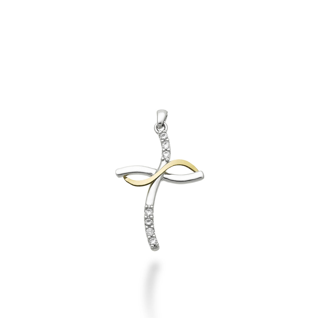 Nihama pe 18k 0,07 ct wit/geelgouden kruis 1,9 cm NP5013O7BR007
