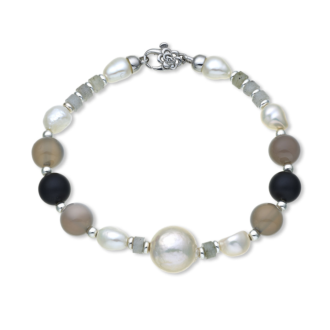 Mikiko br ag925 fw bar 6/7 nucl. 11/12 gray agate and black agate 8mm MB7453A4AGATAGRIGI