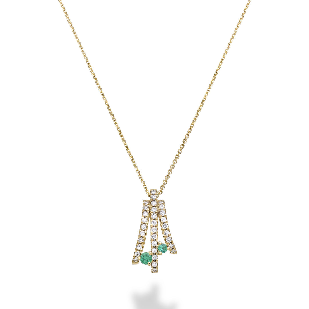 Golay halsketting met drie rijen diamanten en twee rakende smaragden GMF779DSMG-25335110176