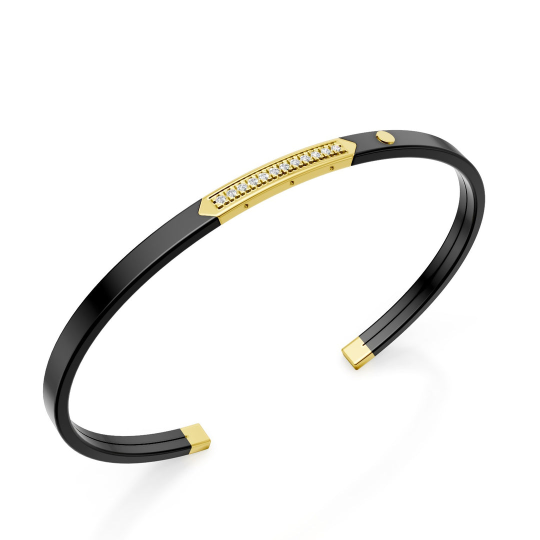 World Diamond Group black titanium slave bracelet, 18kt yellow gold insert, with row of diamonds, medium size GBR041O1DINE_M