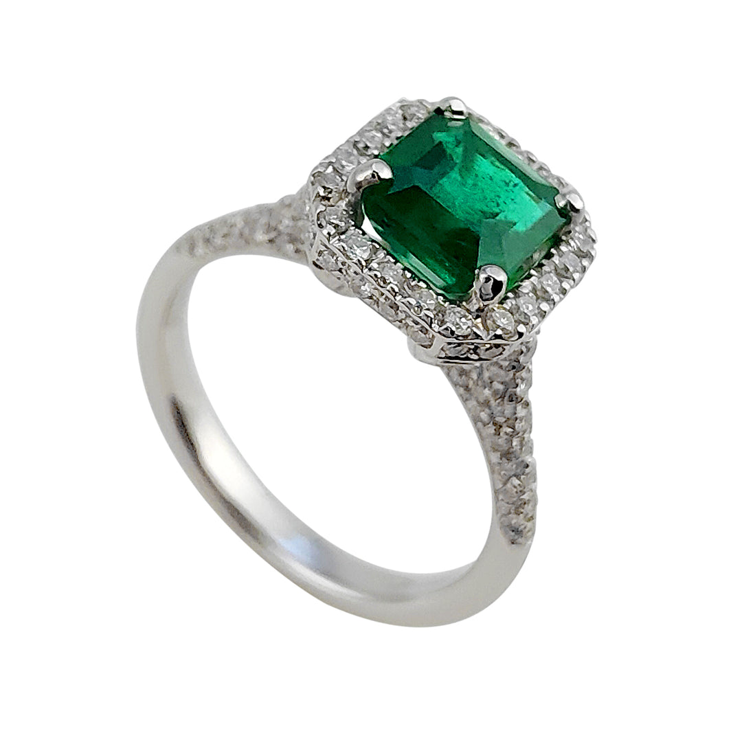 Golay oct emerald ring 6x6 with diamond outline ACLC633DSM66-25048110078