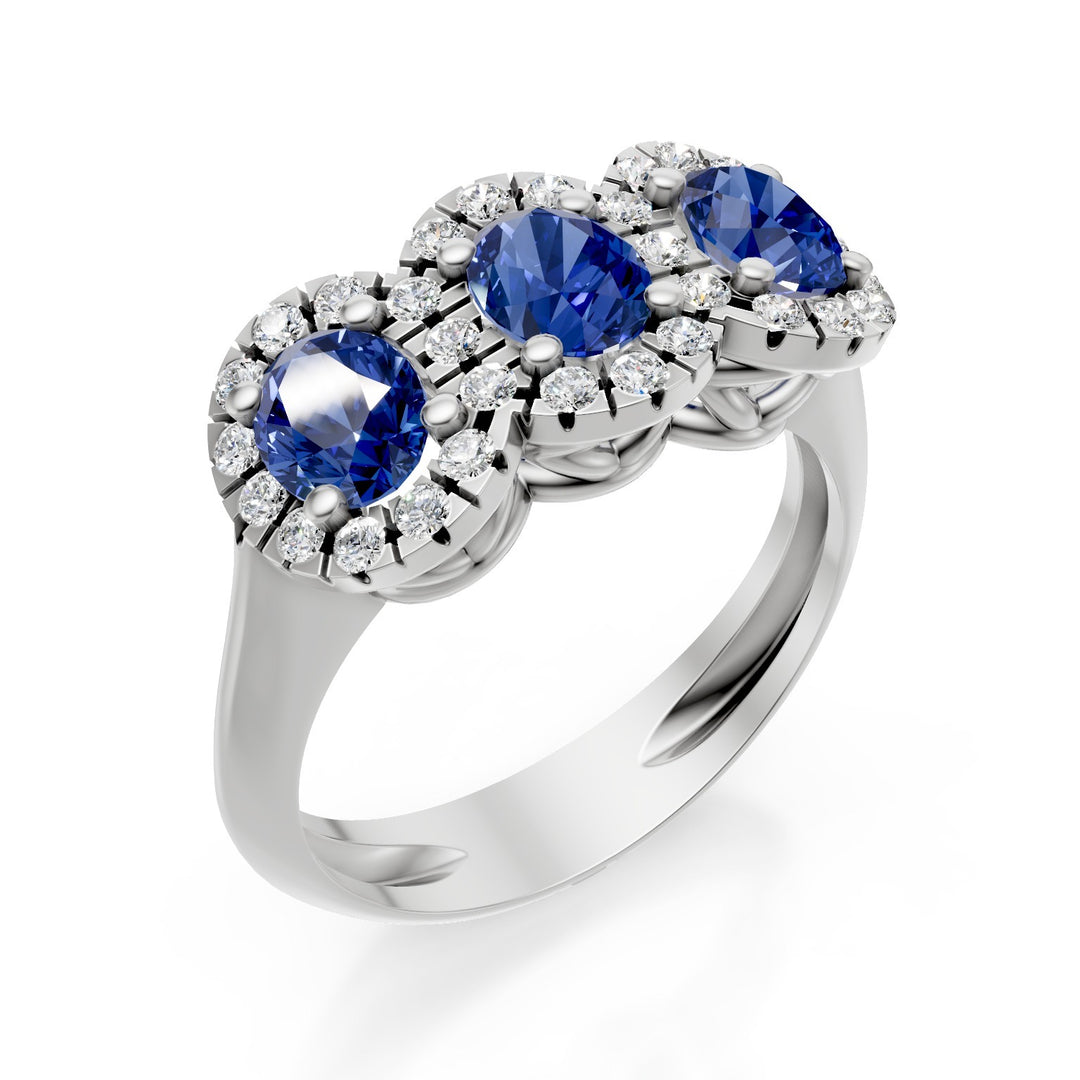 Golay ovaler Saphir-Trilogie-Ring 5x4 Diamantkontur ACL3124DIZB45-23199110045