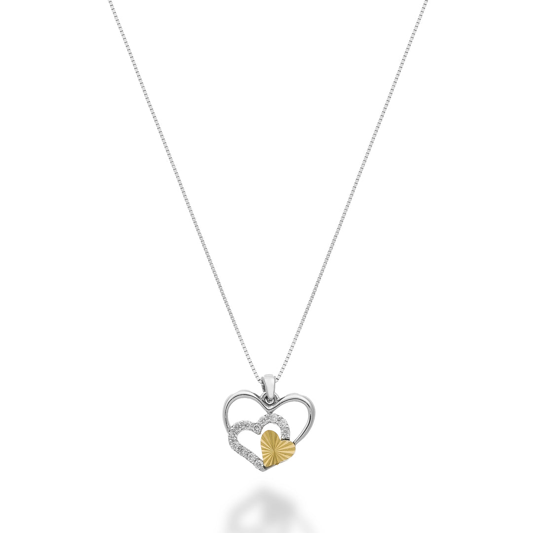 Nihama cl 9k fantasie met hartjes en diamanten in witgoud, met hartelement in geelgoud ND5199R7BR006