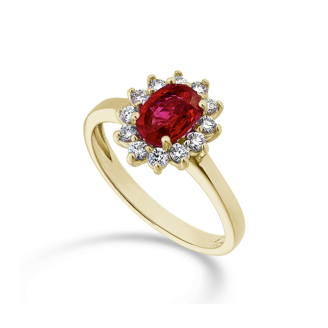 Mikiko ein 18k Rubin n. oval 7x5 ct. 0,85 Durchm. 0,30 ct Gelbgold MA5094O1RBN085