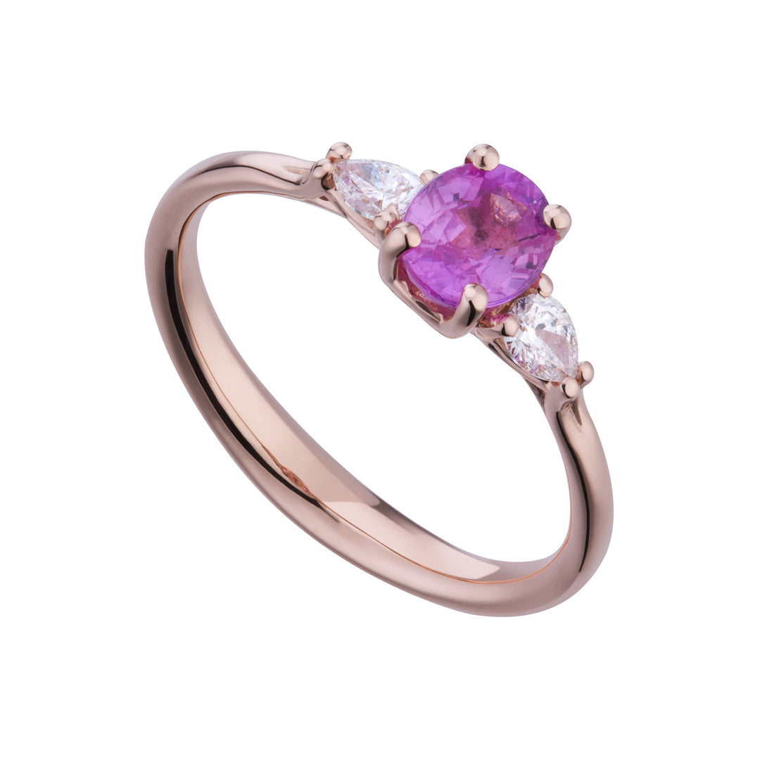 Golay ovale roze saffierring 8x6 en diamant druppel lat ACL202DIZP68-23094110081