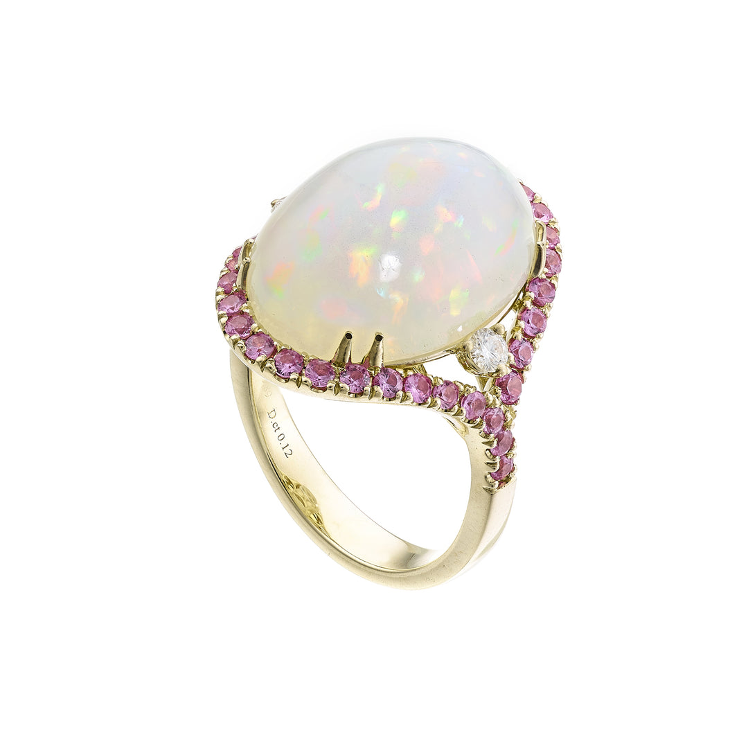 Golay cabochon opaal ring ovaal 18x13 diam lat en zaf roze ACLC014ZPOP-24043110210