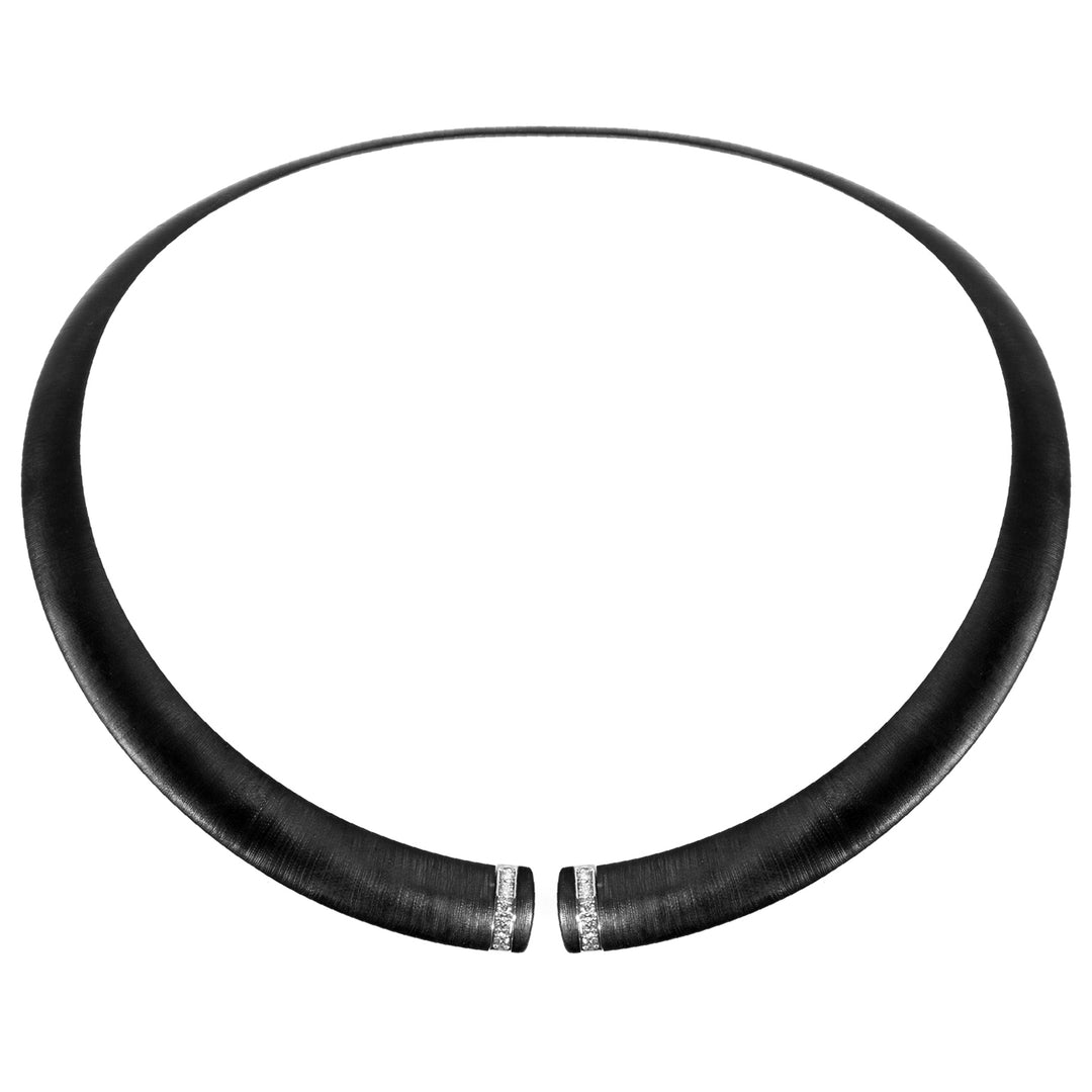 Golay-choker van getextureerd zwart titanium met 18k witgouden elementen, bezet met diamanten, middelgrote maat GD013O4DINETX_M