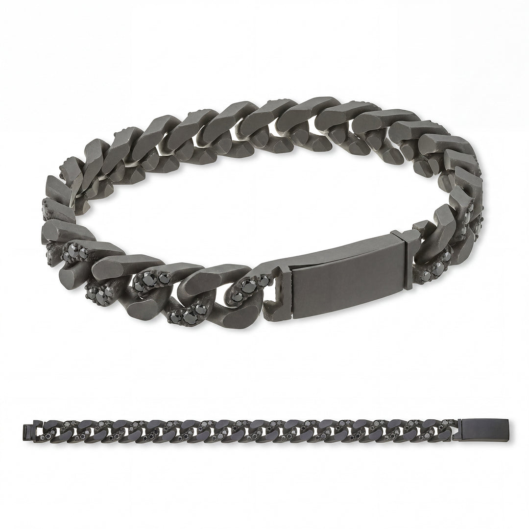 X-Diamond groumette bracelet 22 large smooth links + inc. titanium alternate + ch inc. 20cm diam. black LXDBRG004BK1NE-200