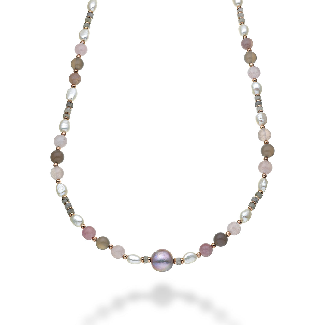 Mikiko cl ag925 fw bar 6/7 nucl.12/14 pink opal and gray agate 8mm 60 cm MC7134A3OPALEROSA