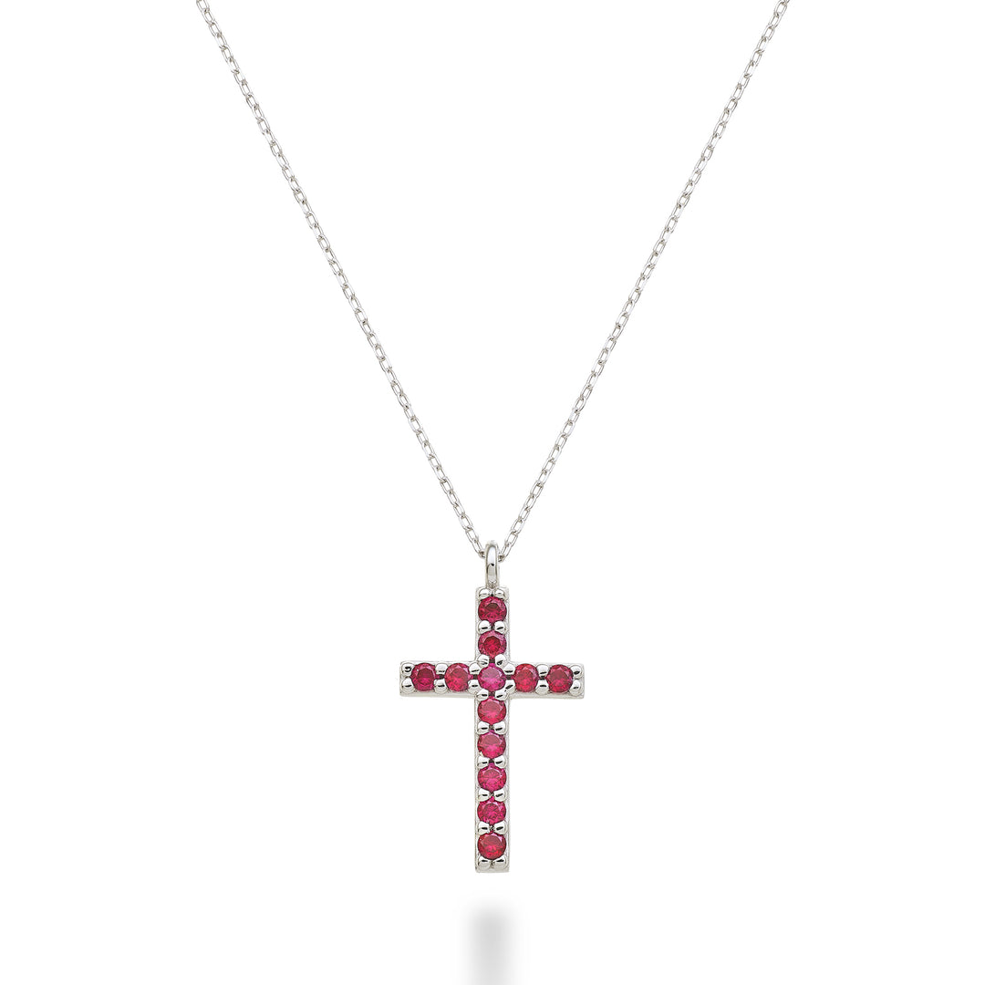 Mikiko cl 18k Kreuz Größe 4 (1,7 cm) Weißgold mit Rubinen 0,25 ct MDCRO4O4RBR