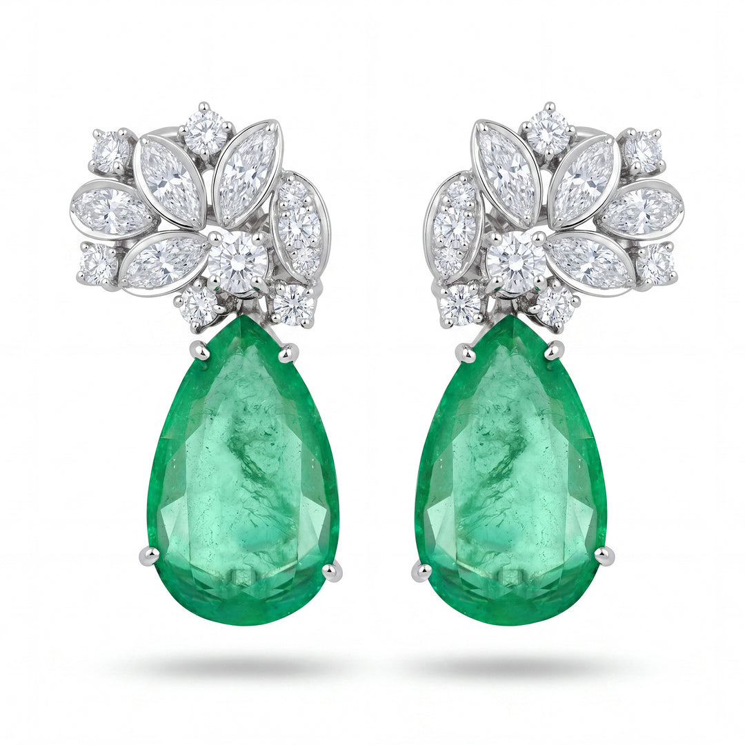World Diamond Group diamond and emerald drop earrings OPU322DISM-21119110033