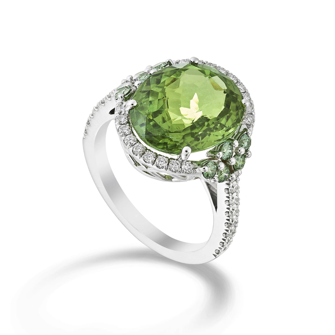 Golay ovaler grüner Turmalinring 13x11, Kontur und Gam APU498DTO1311-24208110026