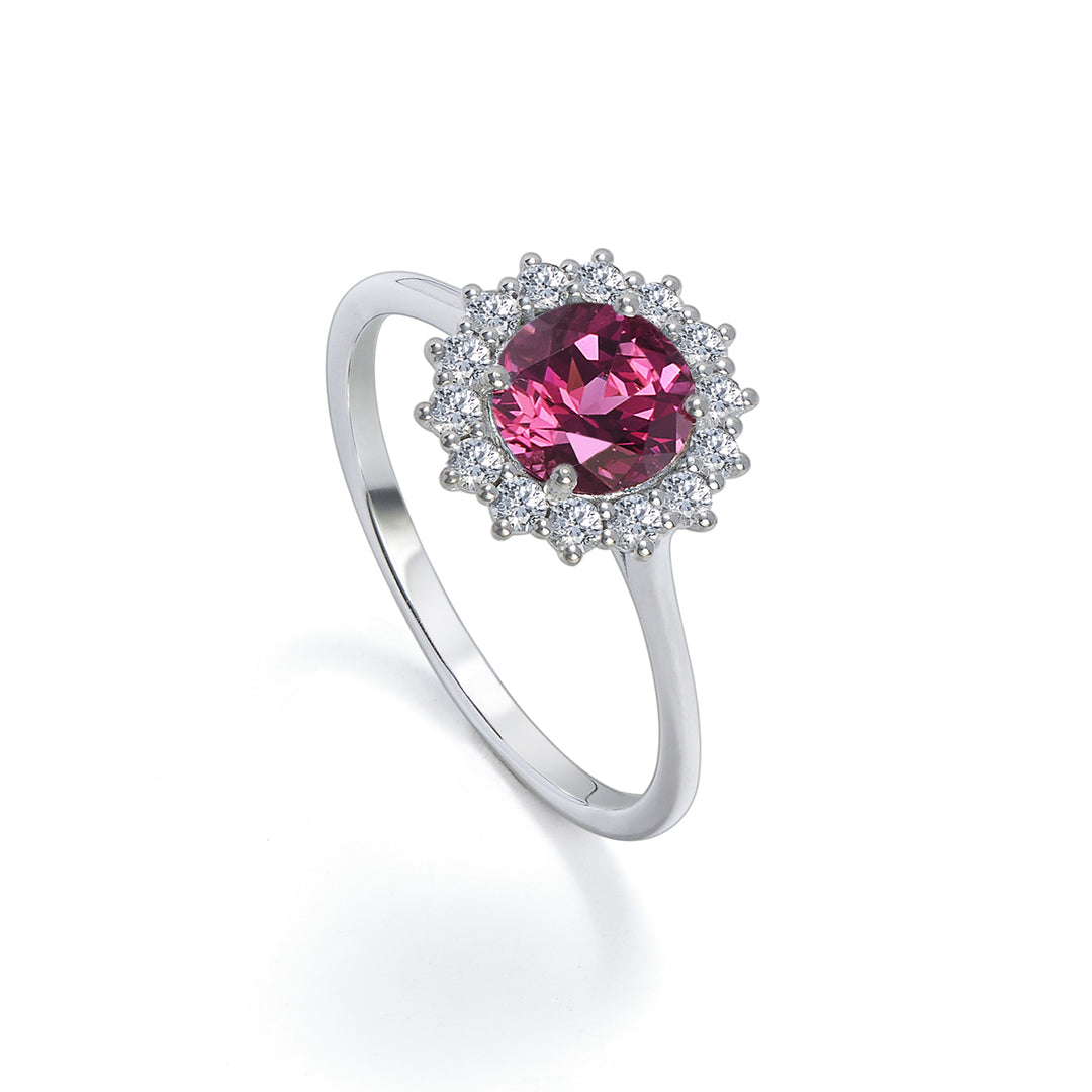 Golay rhodolite ring 6x6 round and diamond contour ACL118DIRO-22304110044