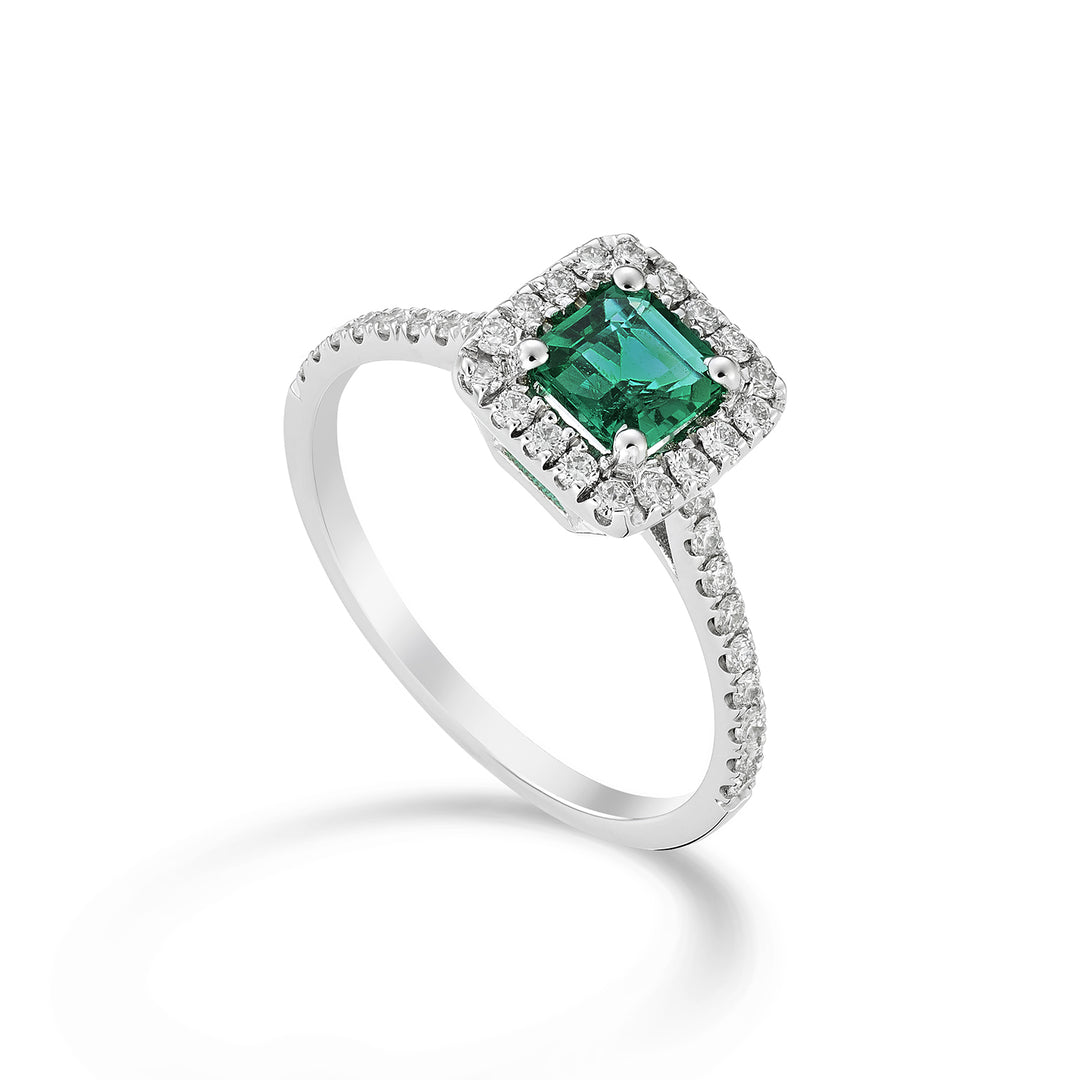 Golay achthoekige smaragdgroene ring 5x5 diamantomtrek AEC001DISM-22322110012
