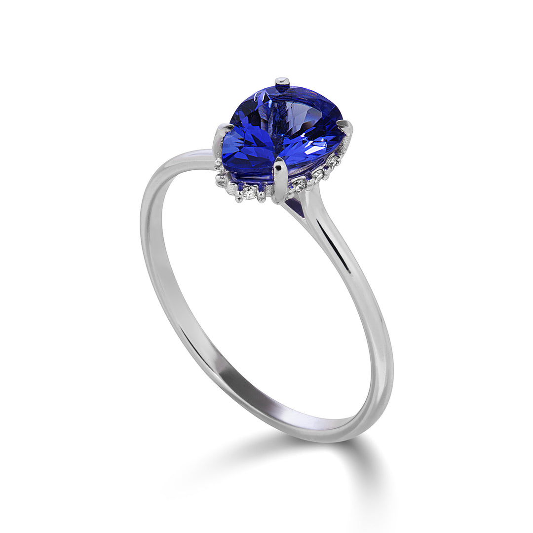 Mikiko een 18k tanzaniet druppel 8x6 bezet met diamanten MA5225O4TZN