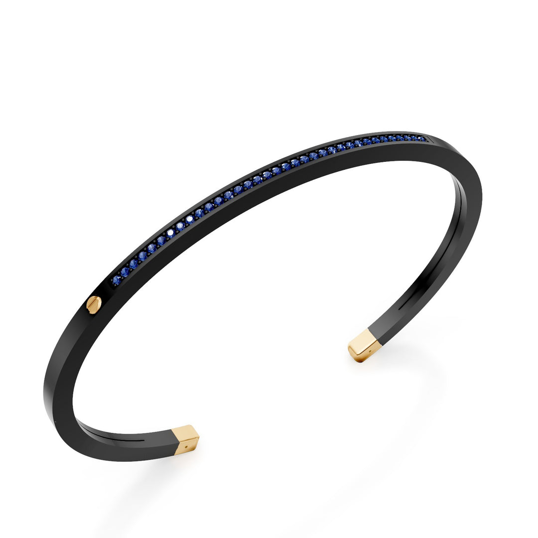 World Diamond Group bangle bracelet in black titanium, with a row of sapphires and 18kt yellow gold inserts, medium size GBR036O1ZBNE_M