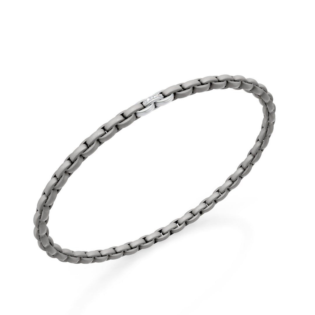 Golay grijze titanium armband, met drie platina inzetstukken, waarvan alleen de middelste bezet is met diamanten, ovale schakel, 18 cm GBR034E3APTDIGR-180